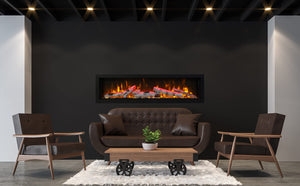 Amantii SYM-42 Symmetry Smart Electric  42" Indoor / Outdoor WiFi Enabled Built In Fireplace, Featuring a MultiFunction Remote Control , Multi Speed Flame Motor and a 10 piece Birch Log Set