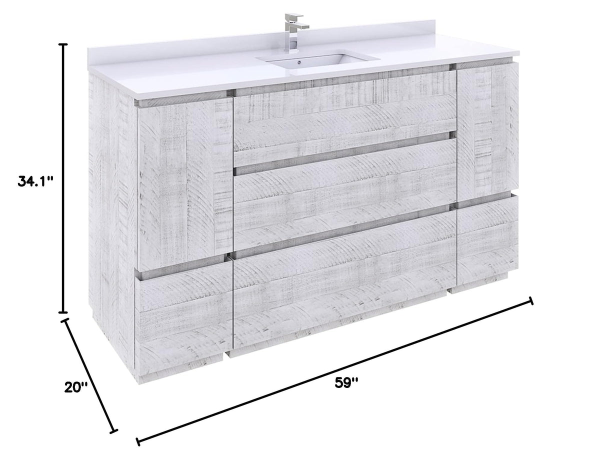 Fresca FCB31-123612RWH-FC Fresca Formosa 59" Floor Standing Single Sink Modern Bathroom Cabinet in Rustic White