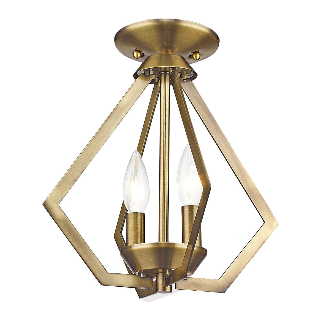 Livex Lighting 40922-01 Prism 2 Light AB Mini Chandelier/Ceiling Mount, 11.25" x 11.25" x 13", Antique Brass