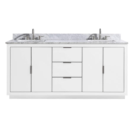 Avanity Austen 73 in. Vanity Combo in White with Silver Trim and Carrara White Marble Top 