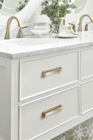 Amerock Cabinet Cup Pull Golden Champagne 5-1/16 inch & 6-5/16 inch (128 mm & 160 mm) Center to Center Appoint 1 Pack Drawer Pull Drawer Handle Cabinet Hardware