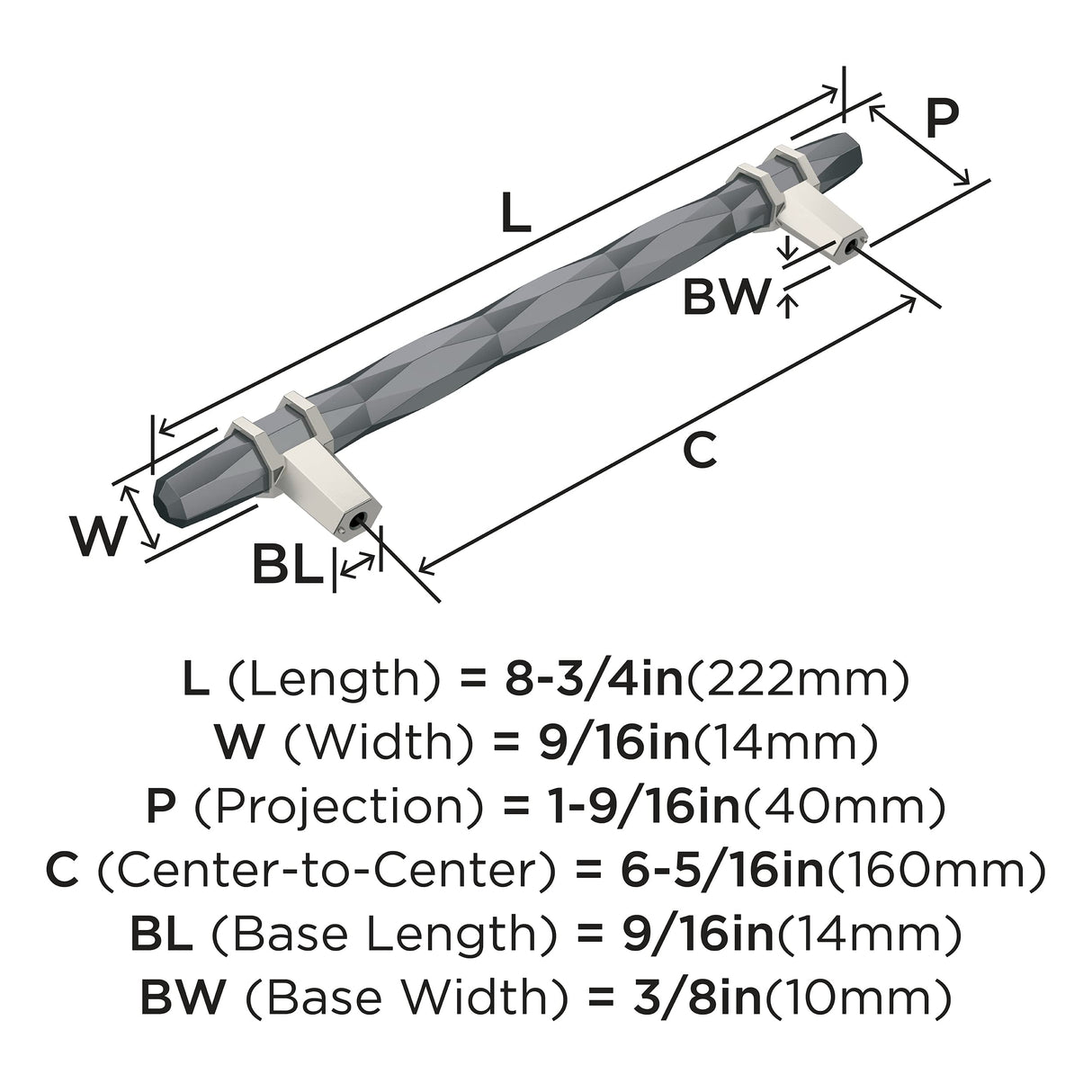 Amerock Cabinet Pull Black Chrome/Satin Nickel 6-5/16 inch (160 mm) Center-to-Center London 1 Pack Drawer Pull Drawer Handle Cabinet Hardware