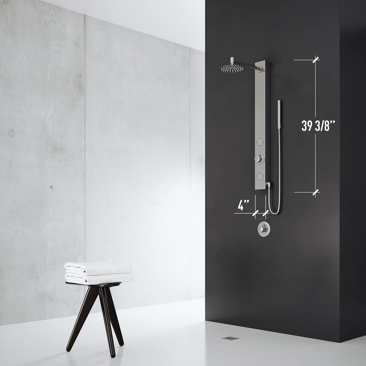 VIGO 20" W x 39" H Gardenia 2-Jet Stainless Steel Shower Panel, Thermostatic, Volume, Dual Function Control Type and Handheld Showerhead - VG08016ST