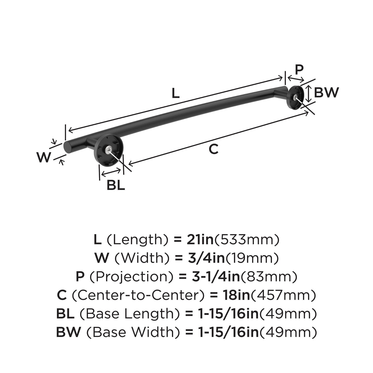 Amerock BH26543MB Matte Black Towel Bar 18 in (457 mm) Towel Rack Arrondi Bathroom Towel Holder Bathroom Hardware Bath Accessories