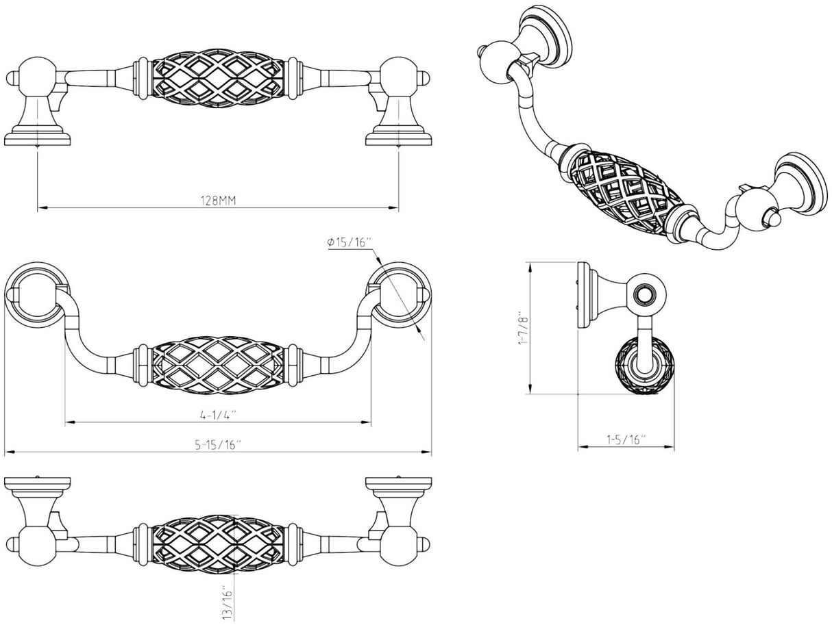 Jeffrey Alexander 749-128ABSB 128 mm Center-to-Center Antique Brushed Satin Brass Birdcage Tuscany Drop & Ring Pull