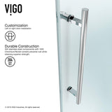 VIGO VG6051CHCL48 34.63" -46.5" W -74.0" H Frameless Sliding Rectangle Shower Enclosure with Clear 0.38" Tempered Glass and Stainless Steel Hardware in Chrome Finish with Reversible Handle