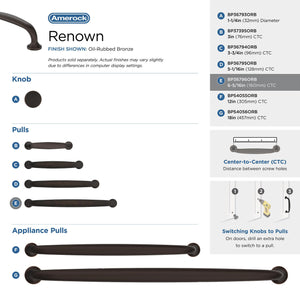 Amerock Cabinet Pull Oil Rubbed Bronze 6-5/16 inch (160 mm) Center-to-Center Renown 1 Pack Drawer Pull Cabinet Handle Cabinet Hardware