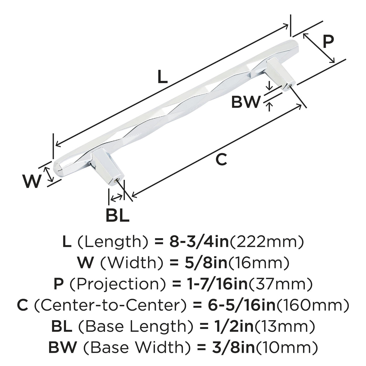 Amerock Cabinet Pull Polished Chrome 6-5/16 inch (160 mm) Center to Center St. Vincent 1 Pack Drawer Pull Drawer Handle Cabinet Hardware