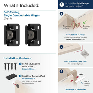 Amerock Single Demountable Cabinet Hinge 1/2 inch (12.7 mm) Overlay Hinge Satin Nickel 2 Pack Self-Closing Hinge Cabinet Door Hinge