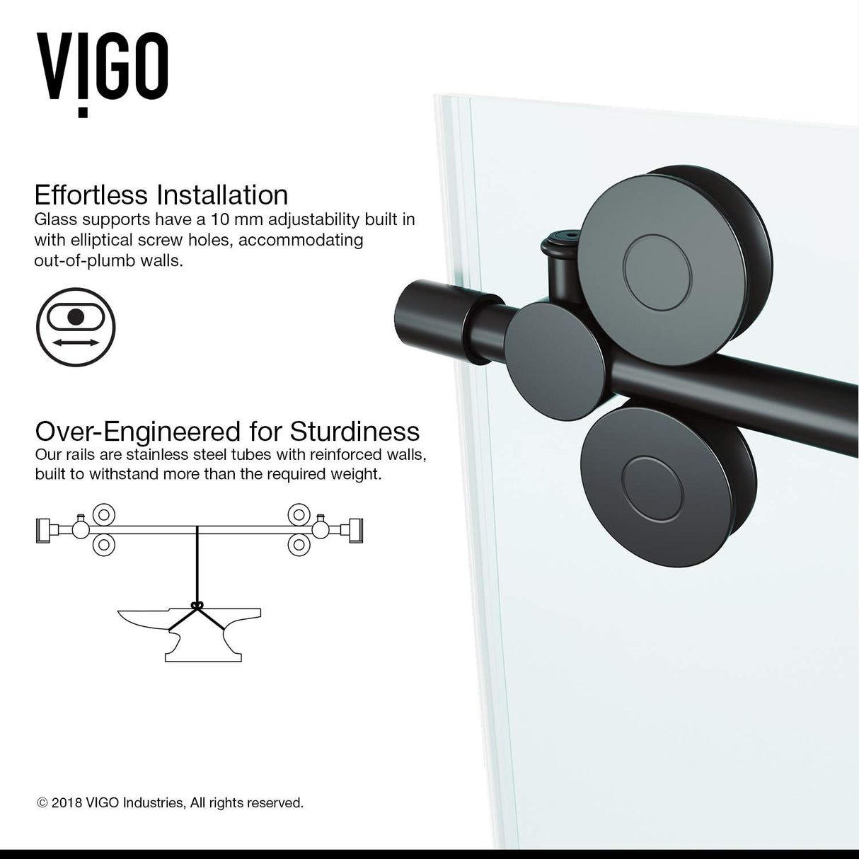 VIGO VG6051MBCL48 34.63" -34.63" W -73.75" H Frameless Sliding Rectangle Shower Enclosure with Clear 0.38" Tempered Glass and Stainless Steel Hardware in Matte Black Finish with Reversible Handle