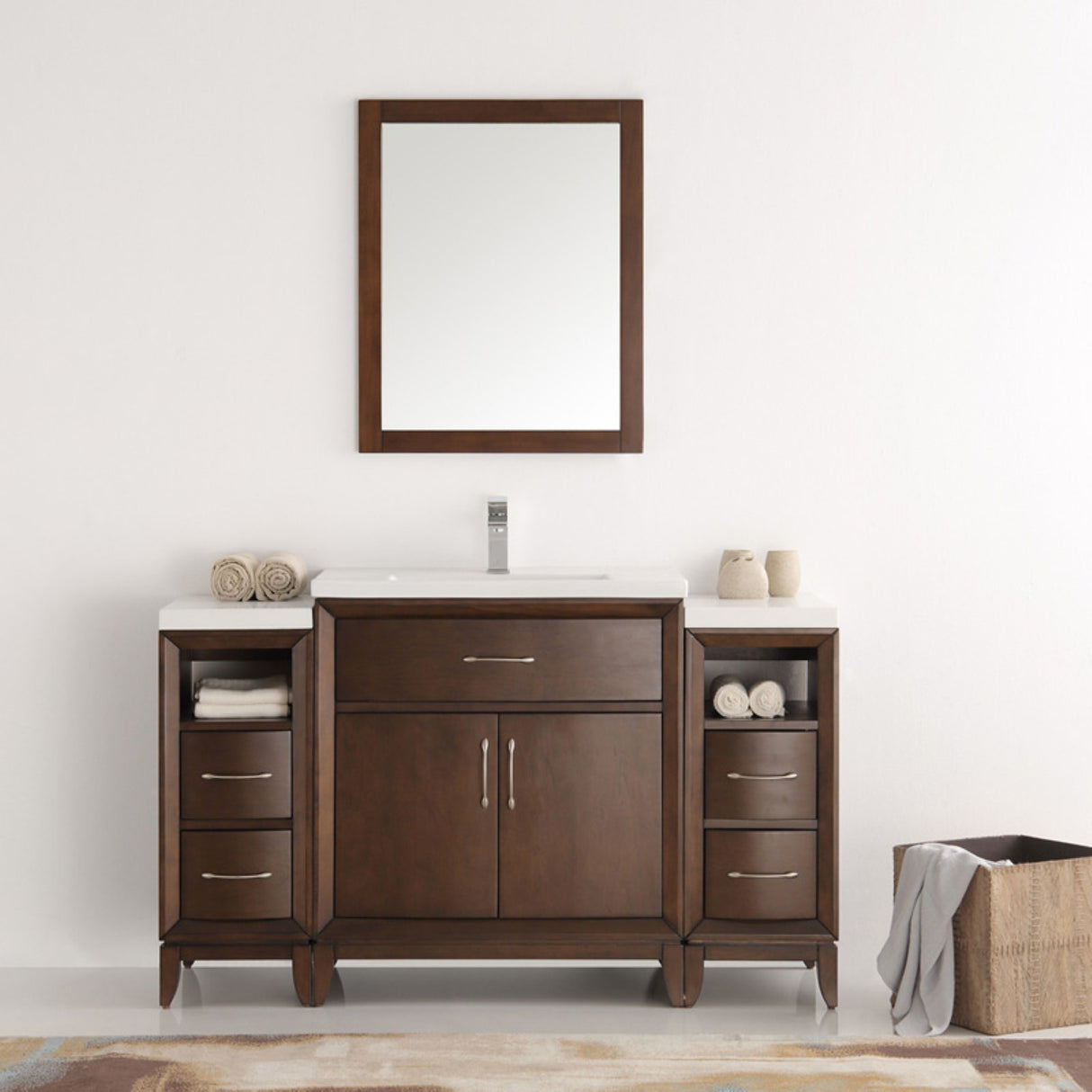 Fresca FVN21-123012WH Fresca Cambridge 54" White Traditional Bathroom Vanity w/ Mirror