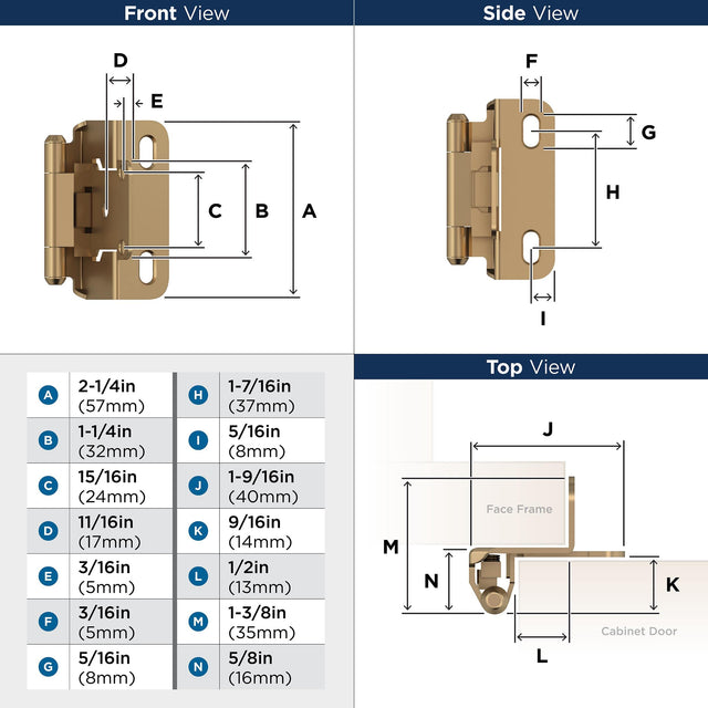 Amerock BPR7550CZ Cabinet Hinge 1/2 in (13 mm) Overlay Self Closing Partial Wrap Champagne Bronze Kitchen Cabinet Door Hinge 1 Pair/2 Pack Functional Hardware