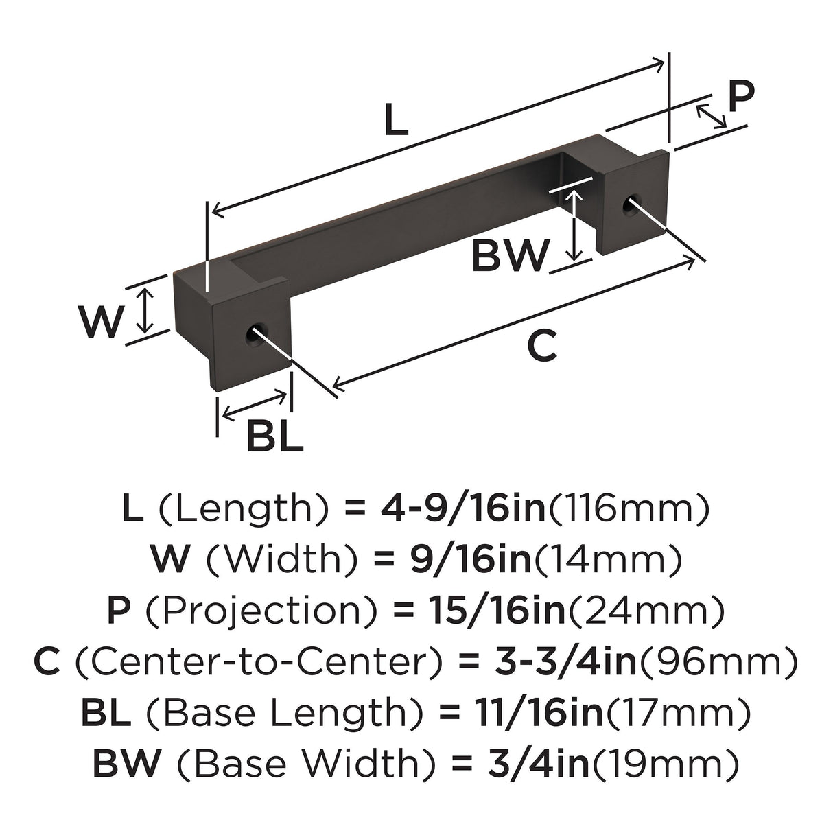 Amerock Cabinet Pull Oil Rubbed Bronze 3-3/4 inch (96 mm) Center-to-Center Appoint 1 Pack Drawer Pull Cabinet Handle Cabinet Hardware