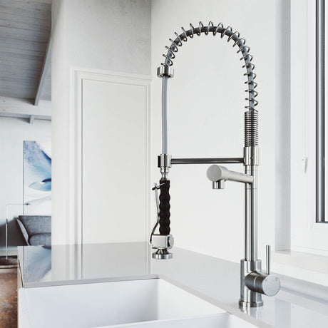 VIGO VG02007ST 27" H Zurich Single-Handle with Pull-Down Sprayer Kitchen Faucet in Stainless Steel