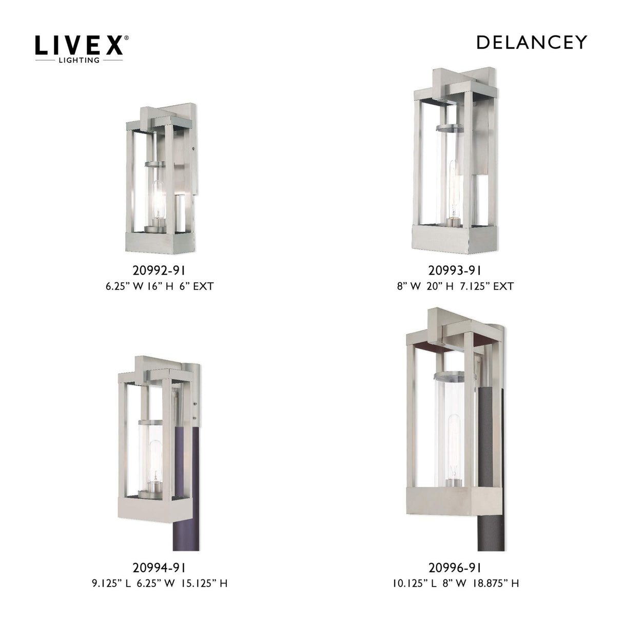 Livex Lighting 20993-91 Delancey - 20" One Light Outdoor Wall Lantern, Brushed Nickel Finish with Clear Glass