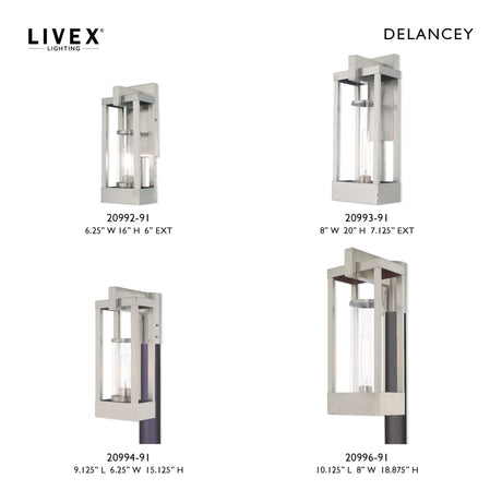 Livex Lighting 20992-91 Delancey - 16" One Light Outdoor Wall Lantern, Brushed Nickel Finish with Clear Glass