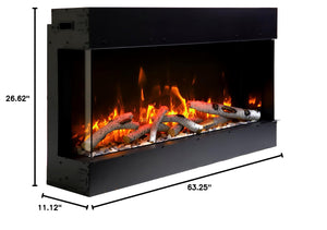 Amantii 60-TRV-SLIM Trv View Slim Smart Electric - 60" Indoor / Outdoor WiFi Enabled 3 Sided Fireplace Featuring a depth of 10 5/8", MultiFunction Remote Control, Multi Speed Flame Motor, and a 10 piece Birch Log Set