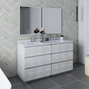 Fresca FVN31-3030RWH-FC Fresca Formosa 60" Floor Standing Double Sink Modern Bathroom Vanity w/ Mirrors in Rustic White
