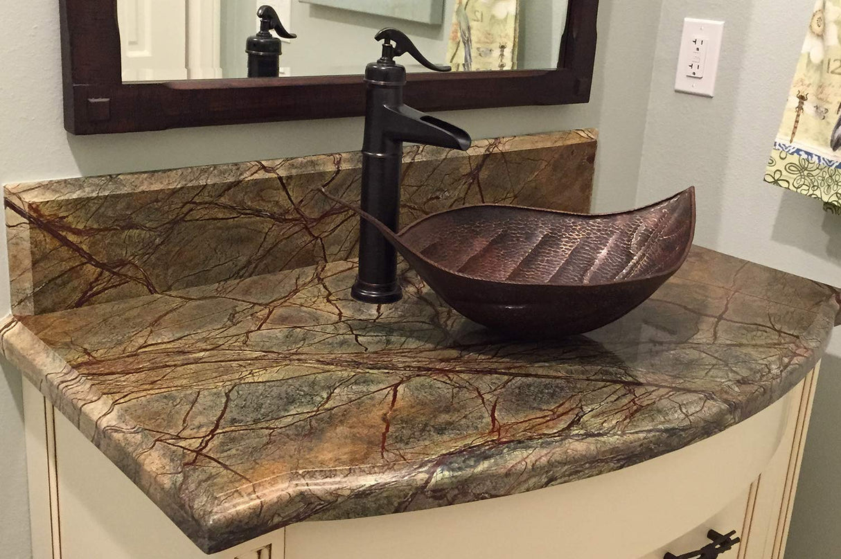 Premier Copper Products PVLFDB 21.25-Inch Leaf Vessel Hammered Copper Sink