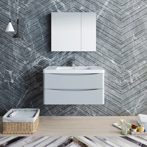 Fresca FVN9036GRG Fresca Tuscany 36" Glossy Gray Wall Hung Modern Bathroom Vanity w/ Medicine Cabinet
