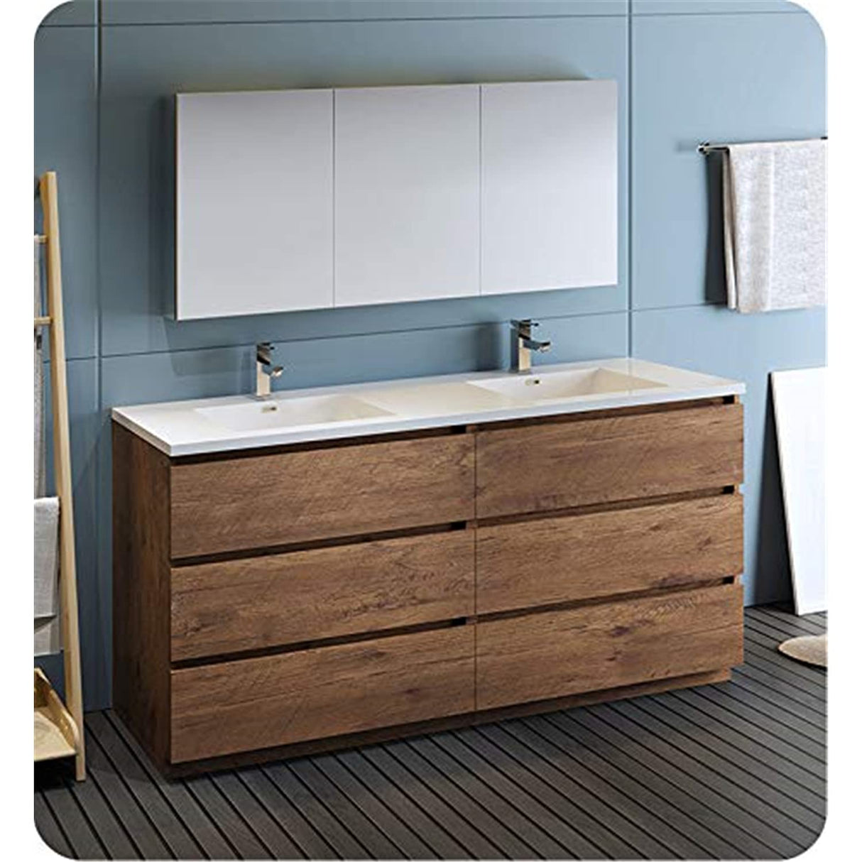Fresca FVN93-3636RW-D Fresca Lazzaro 72" Rosewood Free Standing Double Sink Modern Bathroom Vanity w/ Medicine Cabinet