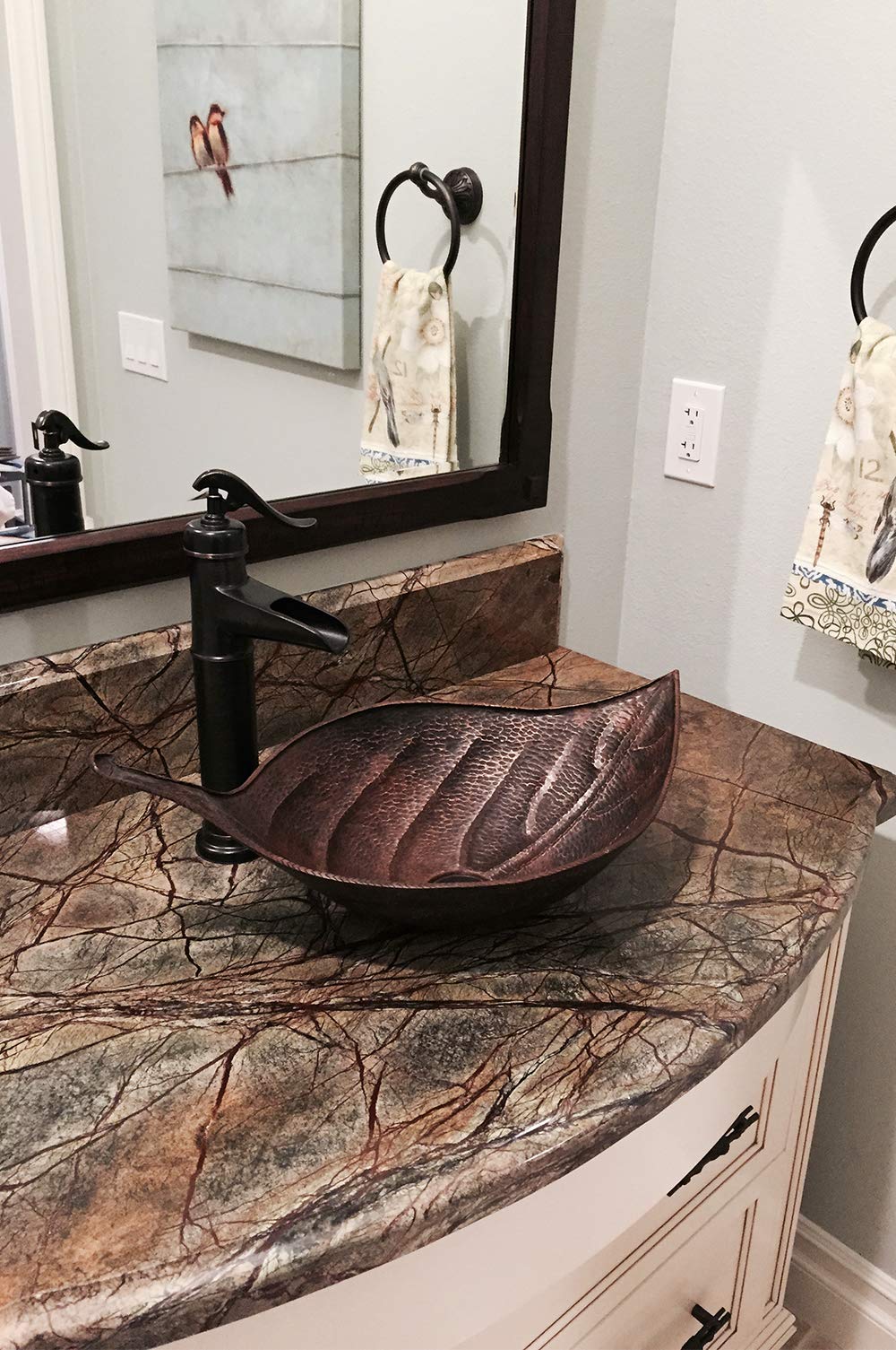 Premier Copper Products PVLFDB 21.25-Inch Leaf Vessel Hammered Copper Sink
