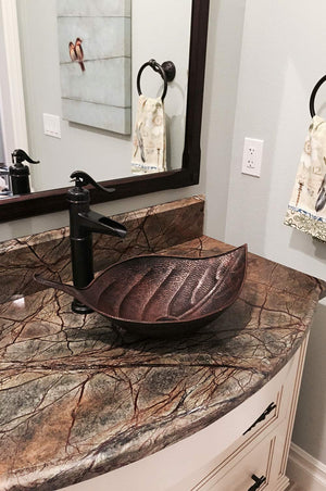 Premier Copper Products PVLFDB 21.25-Inch Leaf Vessel Hammered Copper Sink