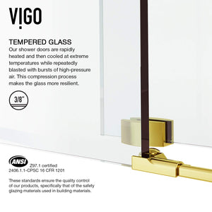 VIGO 46"W x 74"H Winslow Frameless Sliding Rectangle Shower Enclosure with Clear Tempered Glass, Reversible Door Handle and Stainless Steel Hardware in Matte Brushed Gold-VG6051MGCL48