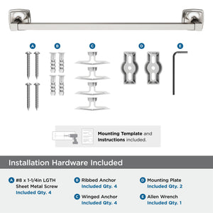 Amerock BH36093G10 Brushed Nickel Towel Bar 18 in (457 mm) Towel Rack Stature Bathroom Towel Holder Bathroom Hardware Bath Accessories