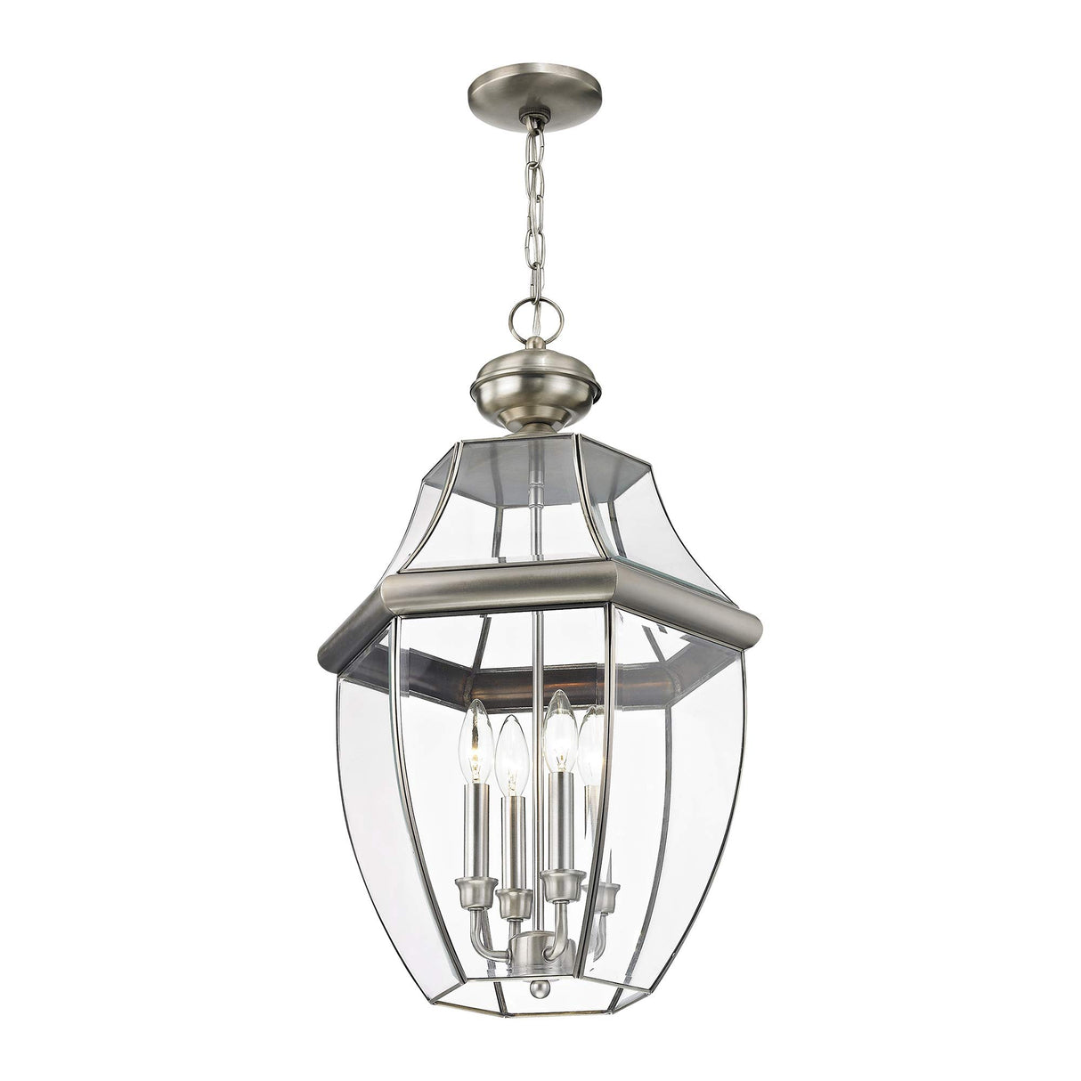 Livex Lighting 2357-91 Monterey 4-Light Outdoor Hanging Lantern, Brushed Nickel