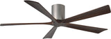 Matthews Fan IR5H-BN-WA-60 Irene-5H five-blade flush mount paddle fan in Brushed Nickel finish with 60” solid walnut tone blades. 