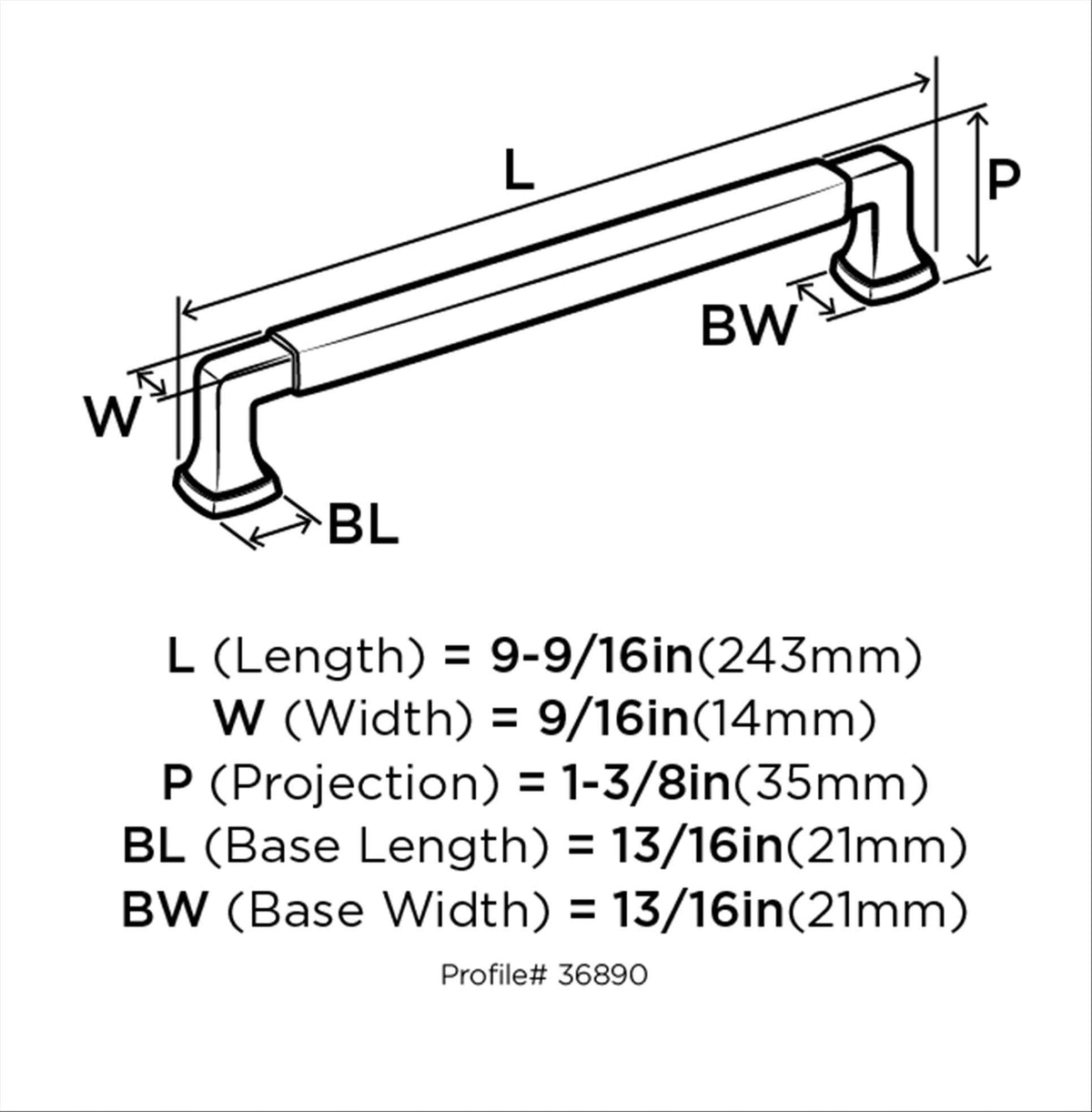 Amerock BP36890FB Stature Cabinet Pull, 8-13/16 in (224 mm) Center-to-Center, Matte Black