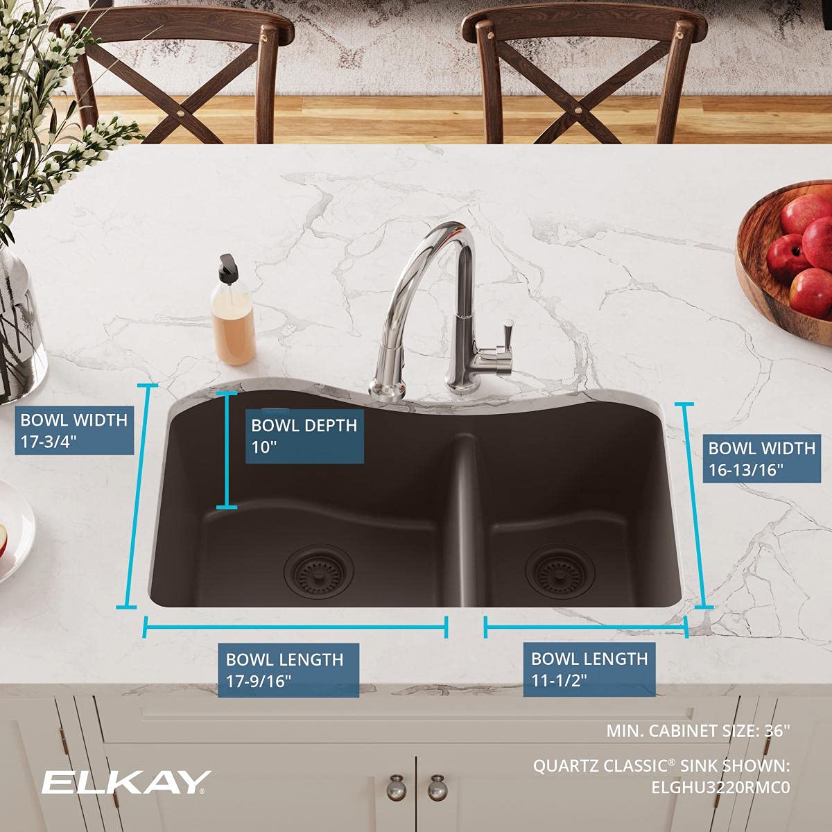 Elkay Quartz Classic ELGHU3220RMC0 Mocha 60/40 Double Bowl Undermount Sink