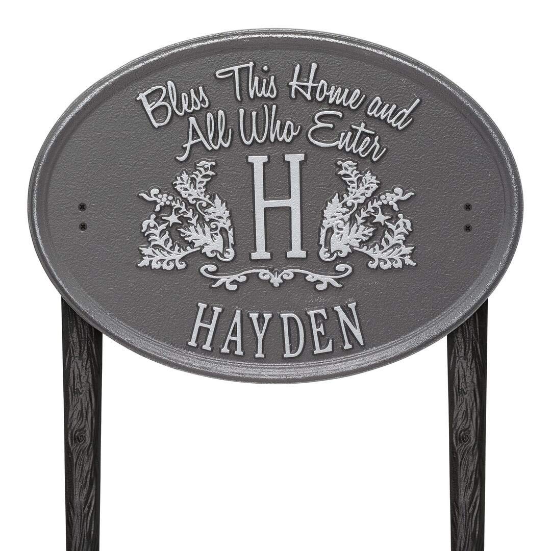 Whitehall 2824PS - Bless This Home Monogram Oval Plaque, Standard Lawn 1-line