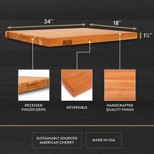 John Boos CHY-R02 Cherry Wood Cutting Board for Kitchen Prep, 1.5 Inch Thick, Large Edge Grain Rectangular Reversible Charcuterie Block, 24" x 18" 1.5" 24X18X1.5 CHY-EDGE GR-REV-