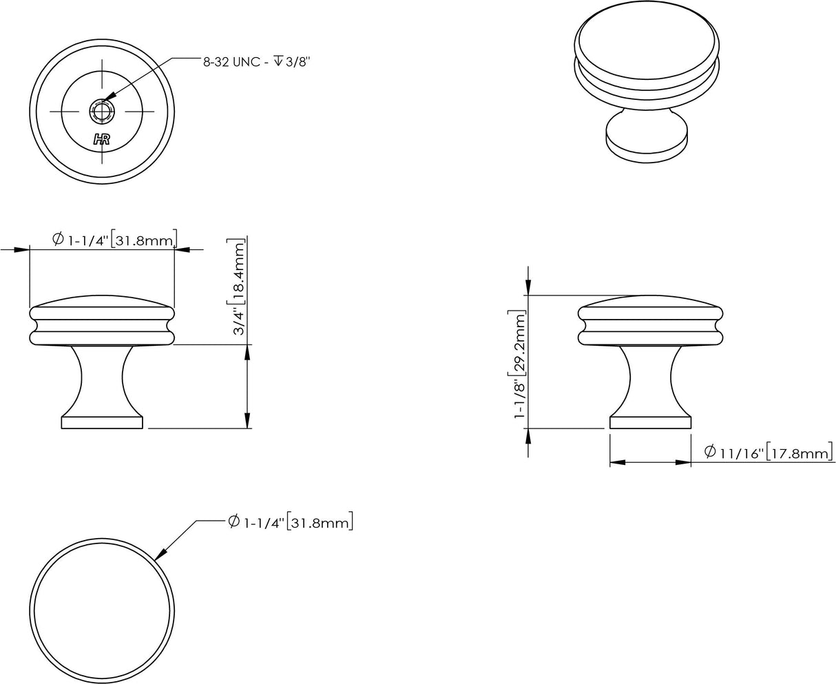 Jeffrey Alexander 445BNBDL 1-1/4" Diameter Brushed Pewter Marie Cabinet Knob