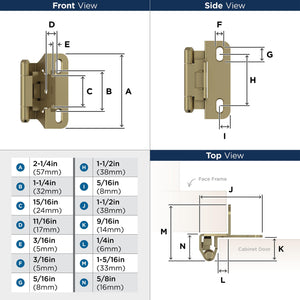 Amerock BPR7566BBZ Cabinet Hinge 1/4 in (6 mm) Overlay Self Closing Partial Wrap Golden Champagne Kitchen Cabinet Door Hinge 1 Pair/2 Pack Functional Hardware