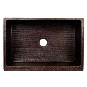 Premier Copper Products KASDB33229R 33-Inch Hammered Copper Kitchen Apron Single Sink with Rings…