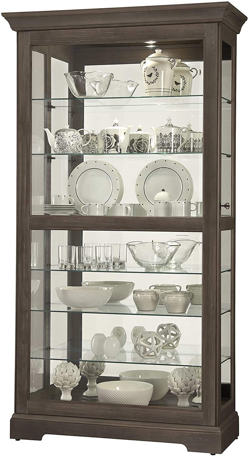 Howard Miller Tyler VI Curio Cabinet 680-638 - Aged Auburn Finish Home Decor, Six Glass Shelves, Seven Level Display Case, Locking Slide Door, No-Reach Light