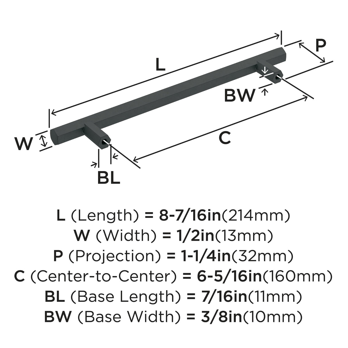 Amerock Cabinet Pull Matte Black 6-5/16 inch (160 mm) Center-to-Center Caliber 1 Pack Drawer Pull Cabinet Handle Cabinet Hardware