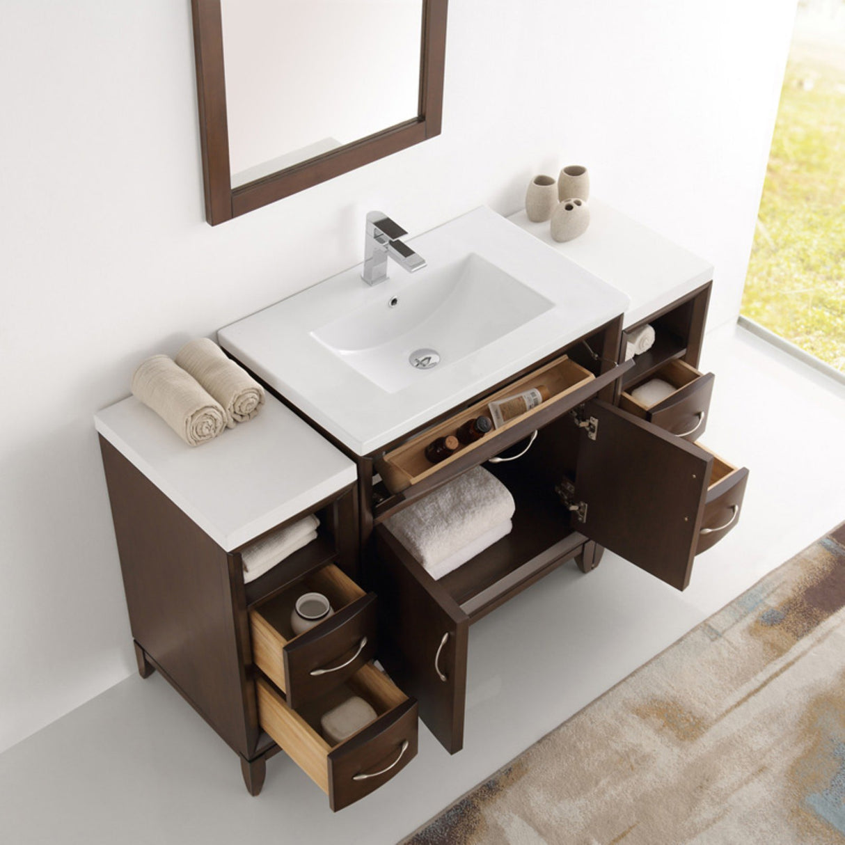 Fresca FVN21-123012AC Fresca Cambridge 54" Antique Coffee Traditional Bathroom Vanity w/ Mirror