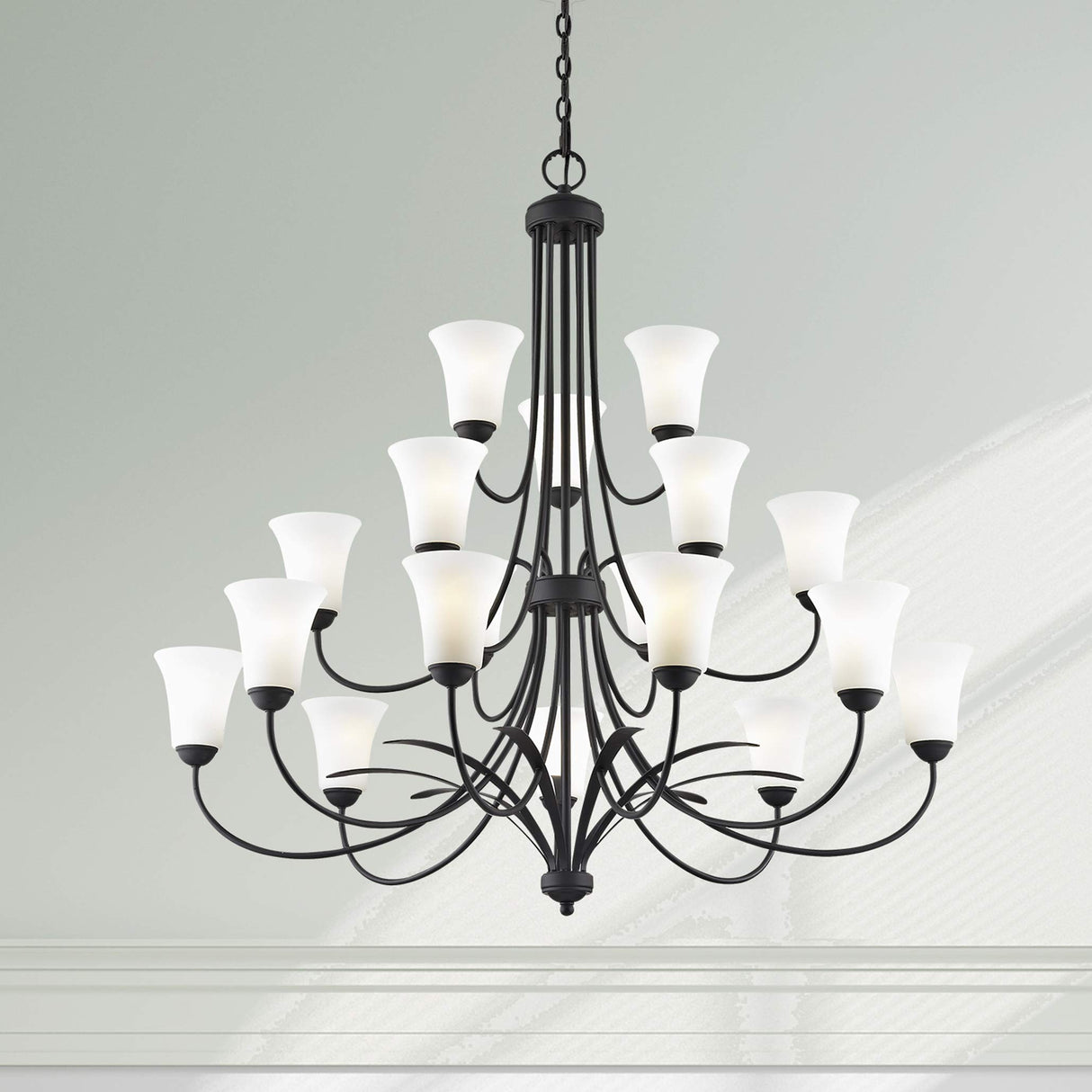 Livex Lighting 6479-04 Transitional 18 Light Chandelier from Ridgedale Collection in Black Finish