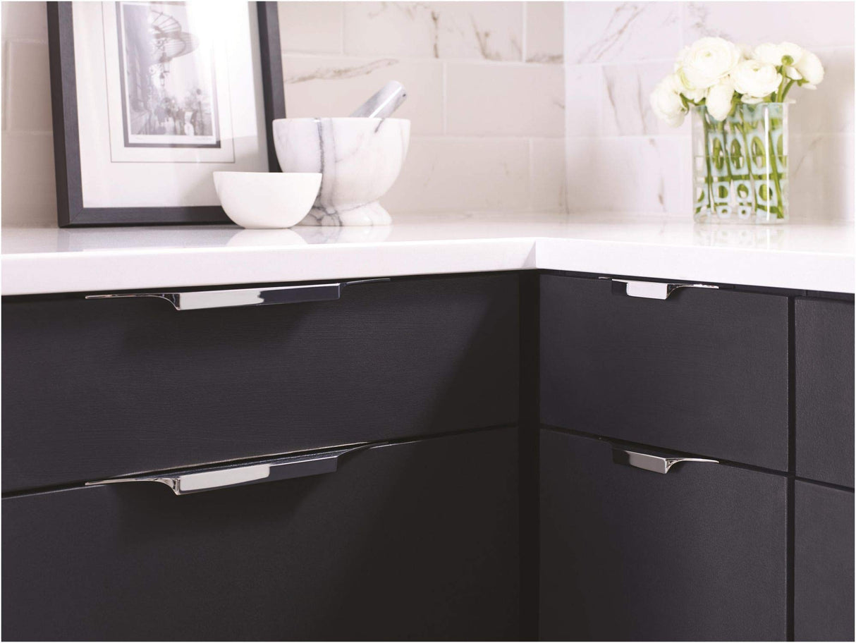Amerock Cabinet Edge Pull Black Chrome 8-9/16 inch (217 mm) Center to Center Extent 1 Pack Drawer Pull Drawer Handle Cabinet Hardware