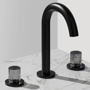 Bathroom Sink Faucet 3 Hole, 8 Inch Widespread Bathroom Faucets, Sink Faucet Black with Pop-up Drain & Hose
