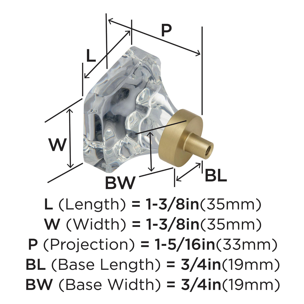 Amerock Cabinet Knob Clear/Golden Champagne 1-3/8 inch (35 mm) Length Glacio 1 Pack Drawer Knob Cabinet Hardware