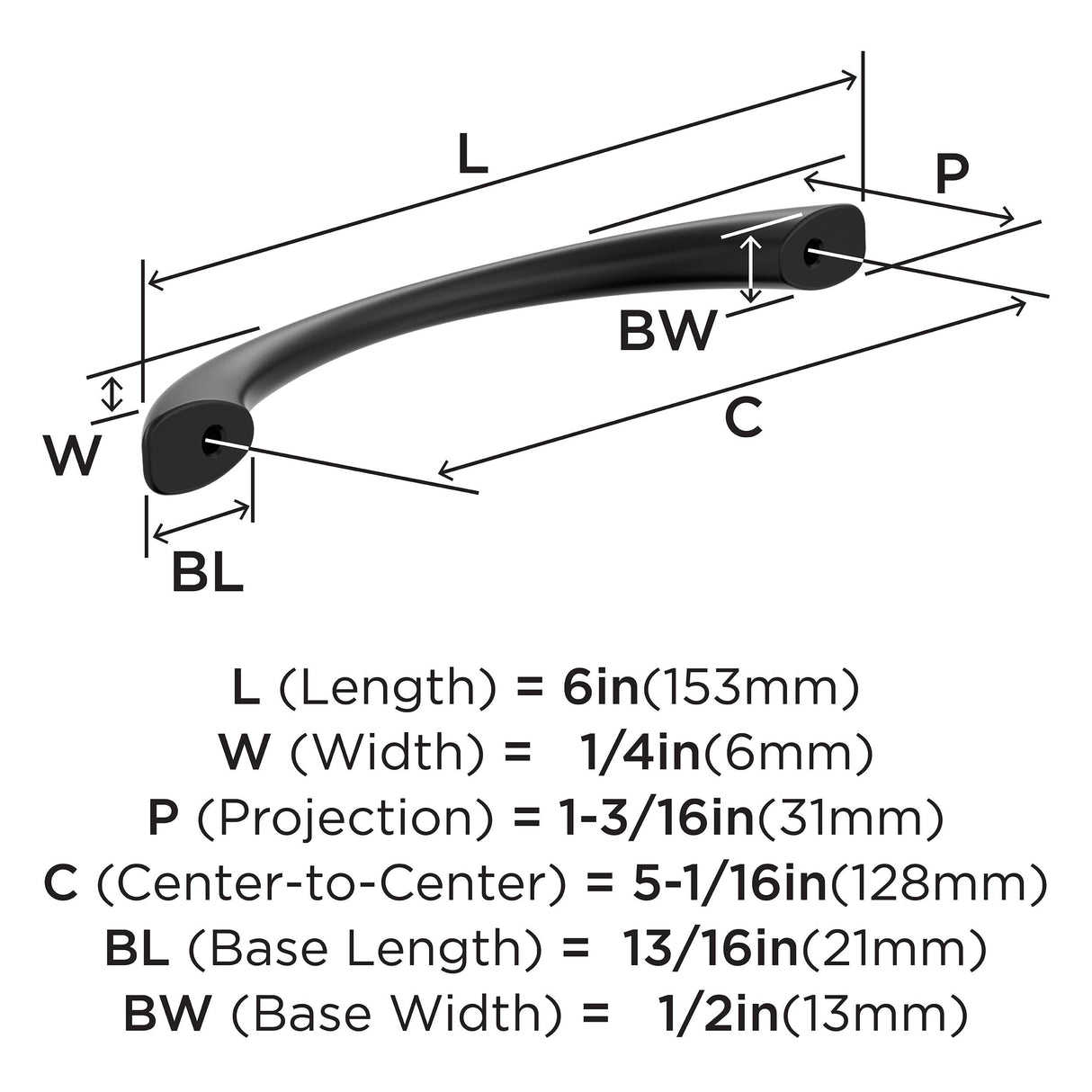 Amerock BP37231FB Matte Black Cabinet Pull 5-1/16 inch (128mm) Center-to-Center Cabinet Hardware Vaile Furniture Hardware Drawer Pull