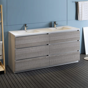 Fresca FCB93-3636MGO-D-I Fresca Lazzaro 72" Gray Wood Free Standing Modern Bathroom Cabinet w/ Integrated Double Sink