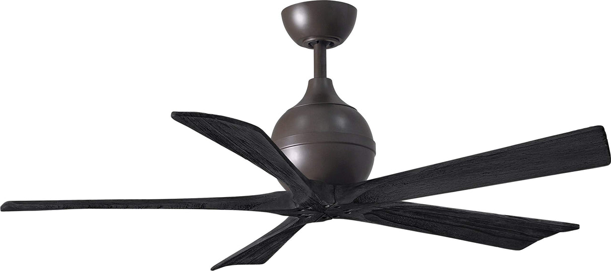 Matthews Fan IR5-TB-BK-52 Irene-5 five-blade paddle fan in Textured Bronze finish with 52" solid matte black wood blades.