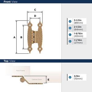 Amerock BPR3406CZ Cabinet Hinge 3/8 in (10 mm) Offset Non-Self Closing Face Mount Champagne Bronze Kitchen Cabinet Door Hinge 1 Pair/2 Pack Functional Hardware