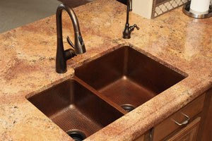Premier Copper Products K40DB33229 33-Inch Hammered Copper Kitchen 40/60 Double Basin Sink, Oil Rubbed Bronze